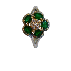 Anillo en Oro Blanco 18k con Esmeralda y Diamantes AN045